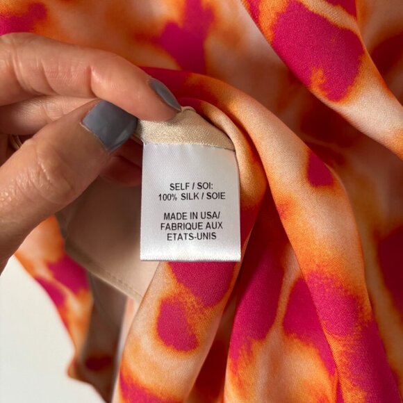 Haute Hippie Cowl Neck Asymmetrical Silk Blouse Tunic Pink Orange Tie Dye Boho - Picture 5 of 15